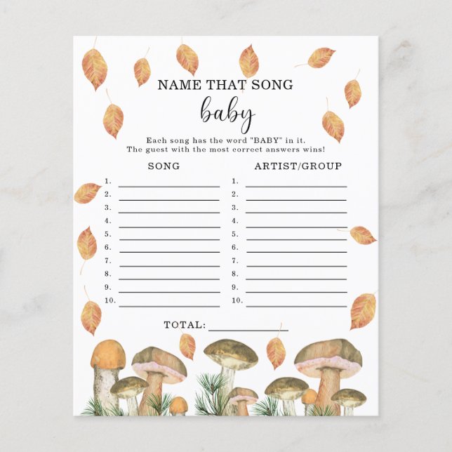Papier Champignons d'automne - jeu de baby shower « Nomme (Devant)