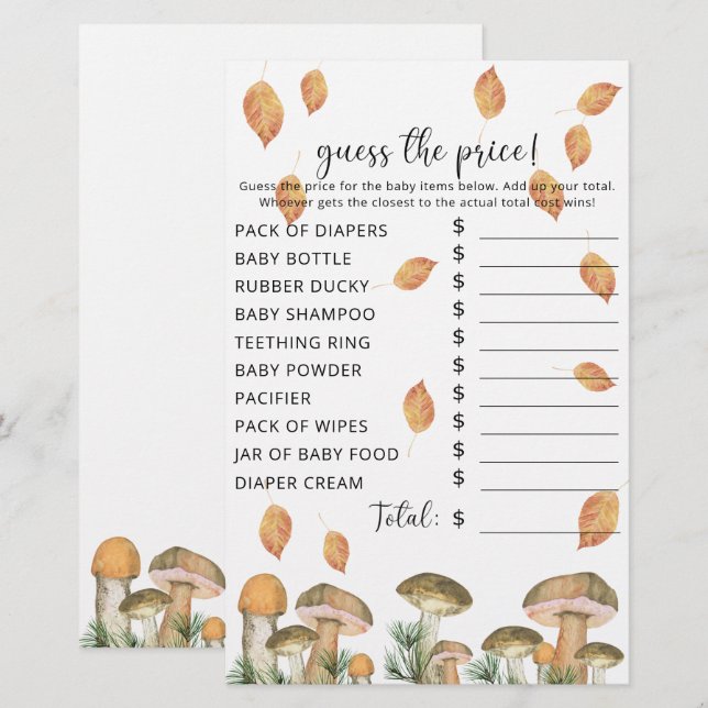 Papier Champignons d'automne | Jeu de devinette de prix p (Devant / Derrière)