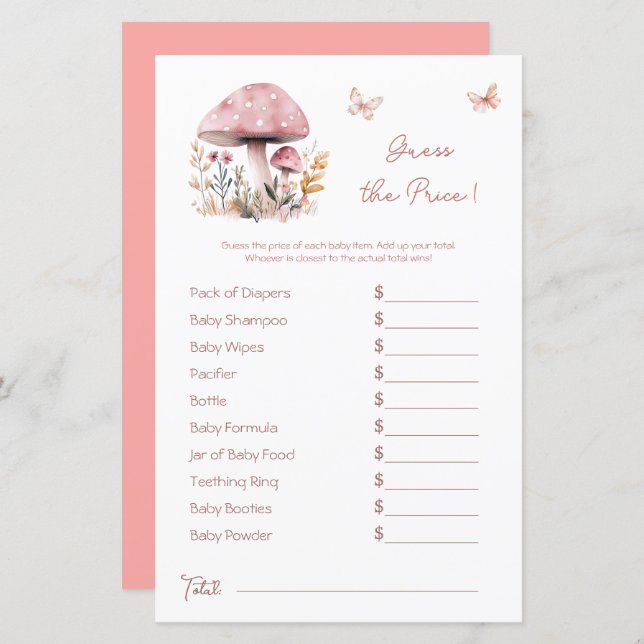 Papier Champignons de bois Baby shower rose Prix Devis (Devant / Derrière)