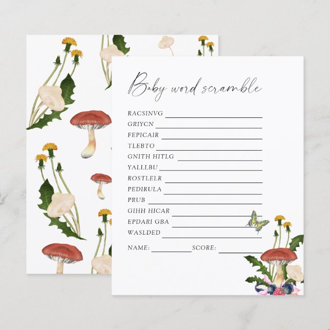 Papier champignons de chute - jeu de baby shower de cours (Devant / Derrière)