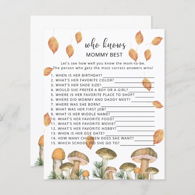 Papier Champignons forestiers - Qui connaît maman mieux (Devant / Derrière)