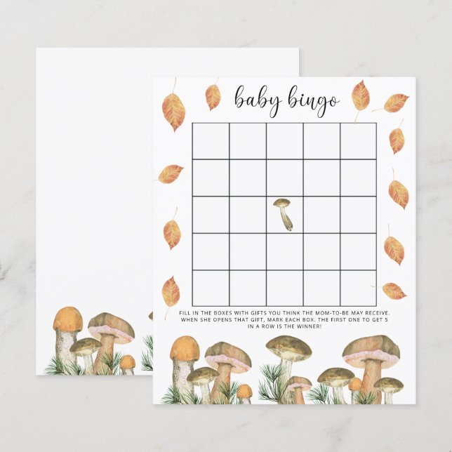 Papier Champignons - jeu de bingo pour une baby shower (Devant / Derrière)