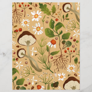 Papier Champignons, Marguerites et Feuillage