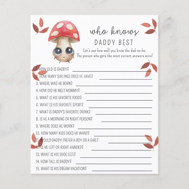 Papier Champignons mignons - Qui connaît le mieux DADDY (Devant)