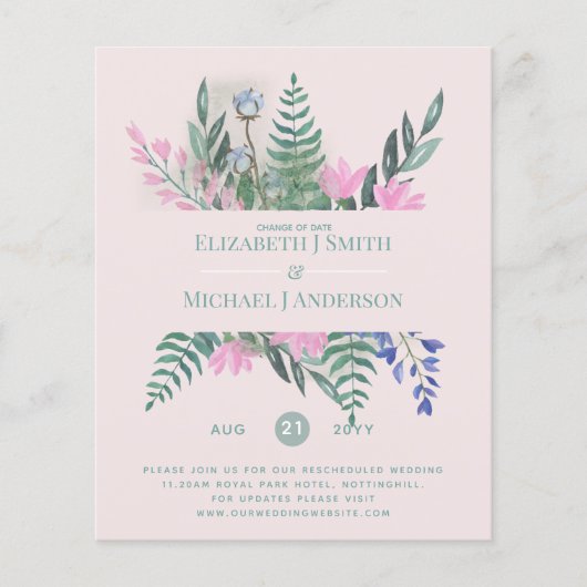 Papier Changement de date Plans Report Fleur sauvage Chic (Devant)