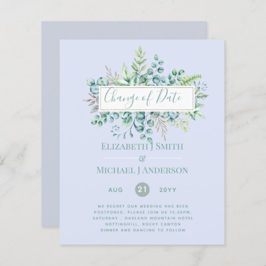 Papier Changement de plan Date Greenery Eucalyptus Event (Devant / Derrière)