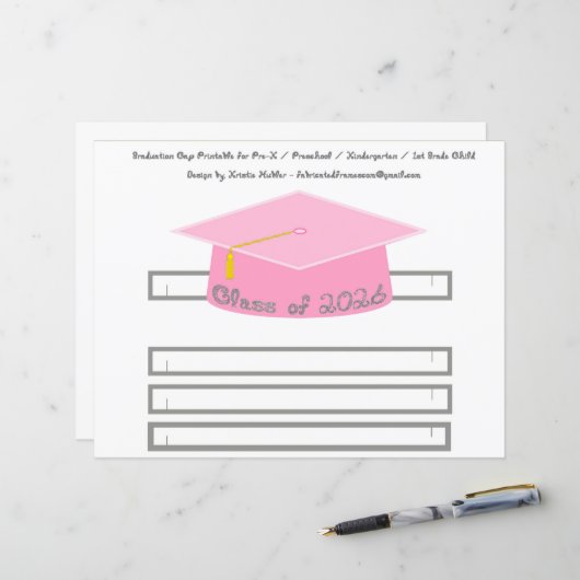 Papier Chapeau de remise des diplômes Rose Chapeau de fêt (Devant/Arrière en situation)