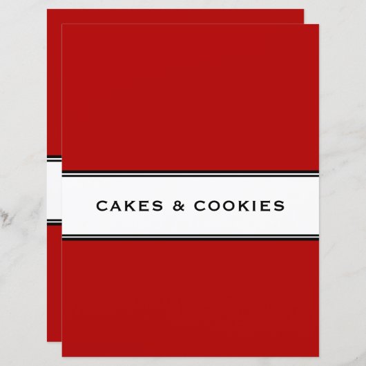 Papier Chapitre de recette | Cakes Cookies | Noir rouge e (Devant / Derrière)