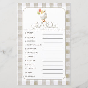 Papier Charade de mots bébé en beige à carreaux Silly Goo