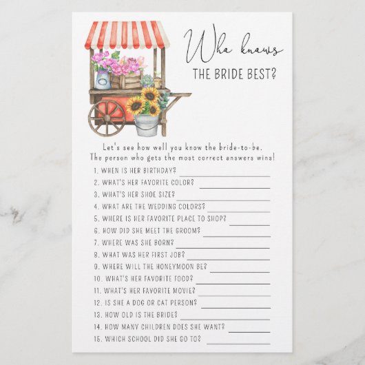 Papier Chariot à fleurs - Qui connaît la mariée meilleur  (Devant)