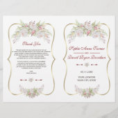 Papier Charme Fleurs blanches Gold Frame Wedding Programm (Devant)