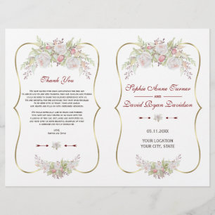 Papier Charme Fleurs blanches Gold Frame Wedding Programm