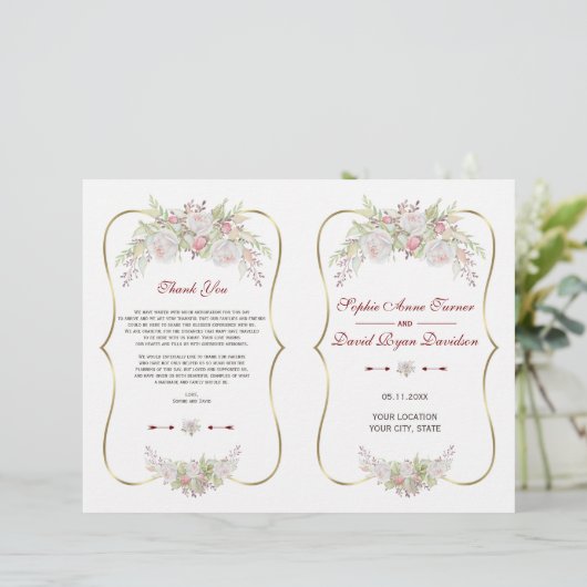 Papier Charme Fleurs blanches Gold Frame Wedding Programm (Debout devant)
