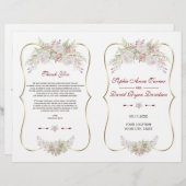 Papier Charme Fleurs blanches Gold Frame Wedding Programm (Devant / Derrière)