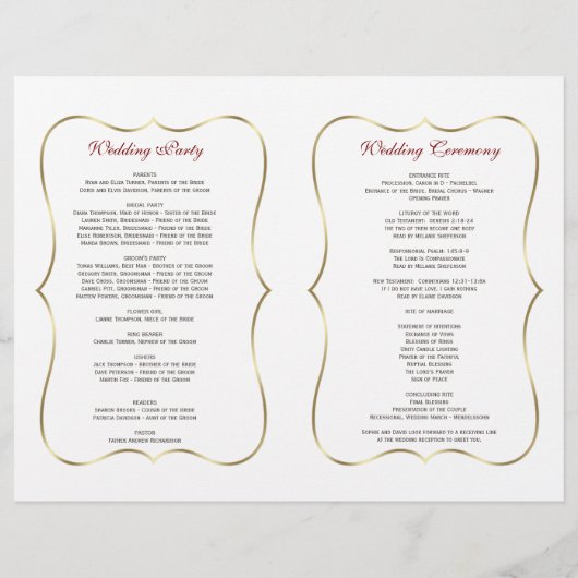 Papier Charme Fleurs blanches Gold Frame Wedding Programm (Dos)