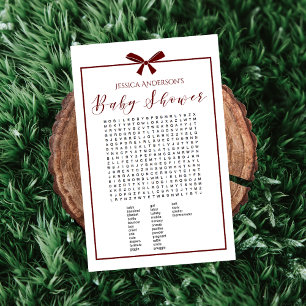 Papier Charming Red White Baby shower Mot Trouver du jeu