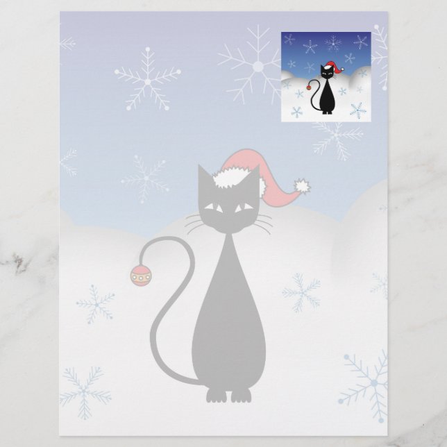 Papier Chat de Noël avec des flocons de neige (Devant)