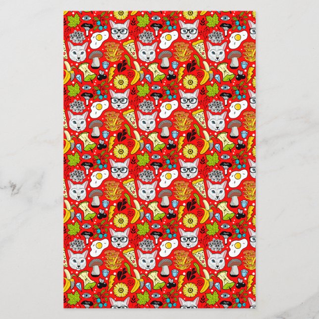Papier Chat et oeuf sur le rouge (Devant)