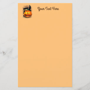 Papier Chat Fun Halloween Caractère mordant un Citrouille