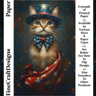 Papier Chat patriotique USA, nœud papillon haut de forme