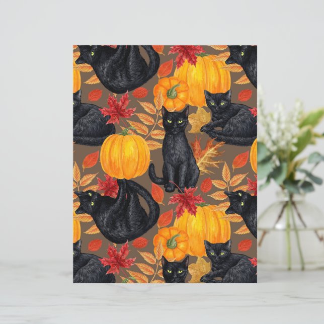 Papier Chats noirs et citrouilles 2 (Debout devant)