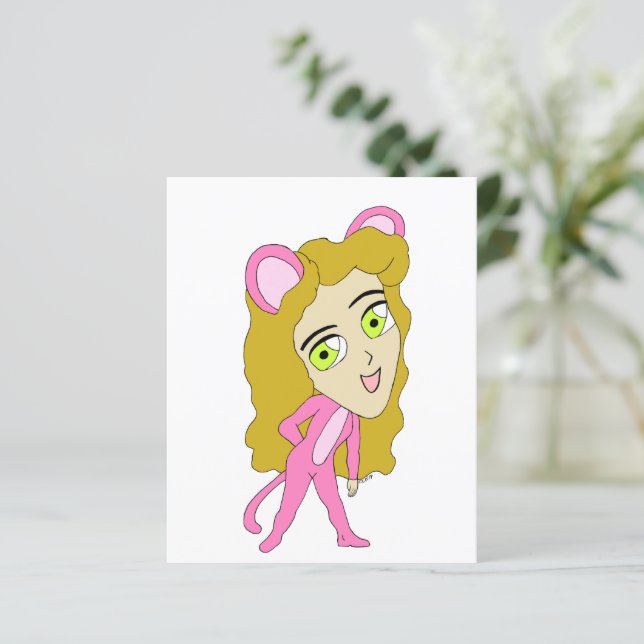 Papier chatte rose (Debout devant)