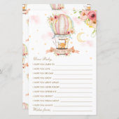 Papier Chaud Air Balloon Animaux Douche Voeux pour bébé (Devant / Derrière)