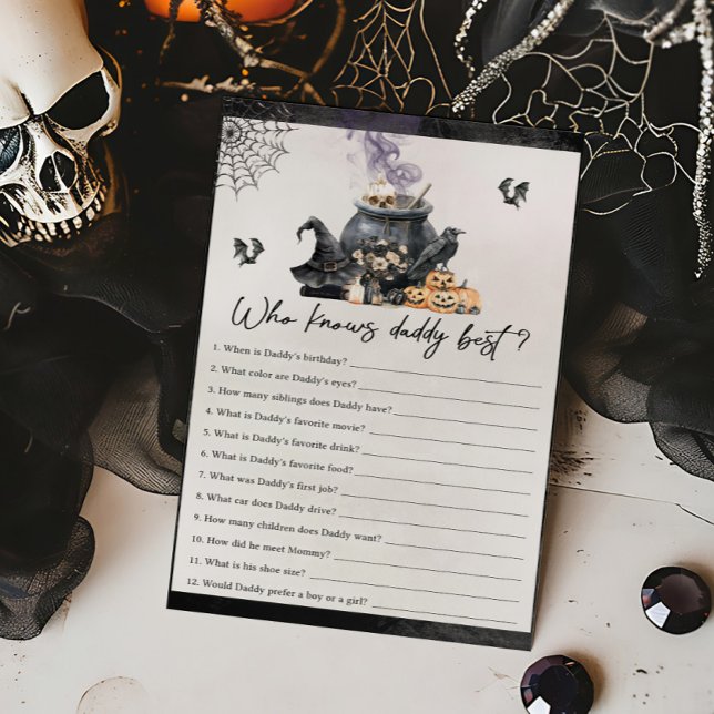 Papier Chaudière de sorcière brassant Qui connaît le mieu (A Baby is Brewing Halloween Baby Shower Who Knows Daddy Best Game)