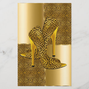 Papier Chaussures à talons hauts élégantes en léopard dor
