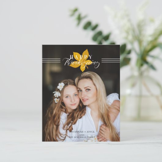 Papier Cheap Happy Thanksgiving Script Leaves Photo (Debout devant)