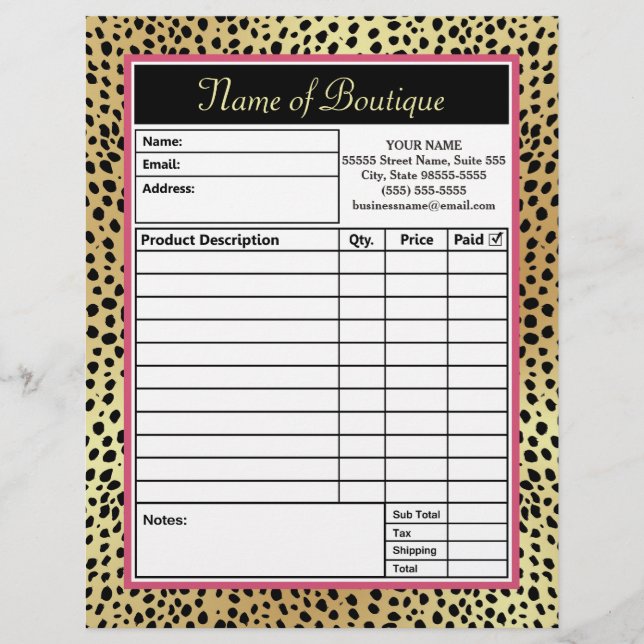 Papier Cheetah rose et or Imprimer Boutique Commander For (Devant)