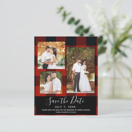 Papier Chèques en noir rouge Plaid Photo Mariage Enregist (Debout devant)