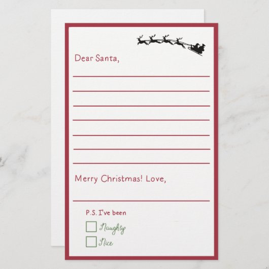 Papier Cher Père Noël - Lettre Enfants À Père Noël Linked (Devant / Derrière)