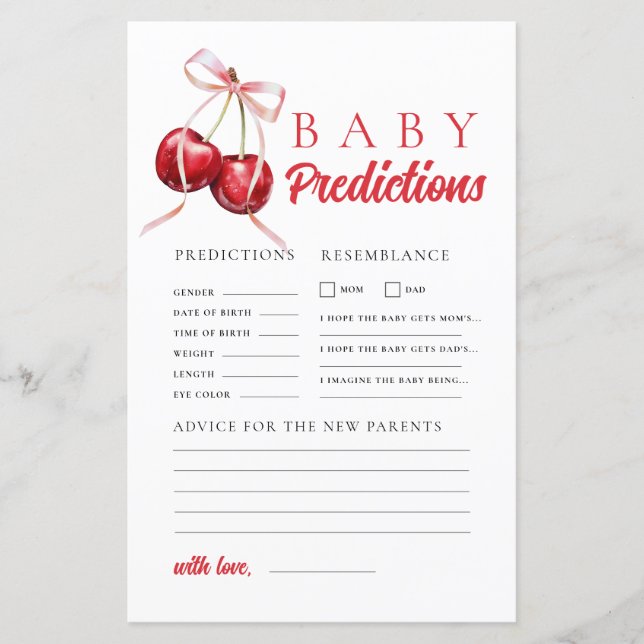 Papier Cherry Baby shower Prediction & Conseils Jeu (Devant)