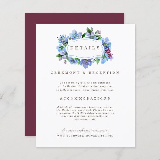 Papier Cherry Blossom Blue Elegant budget Détails Mariage (Devant / Derrière)