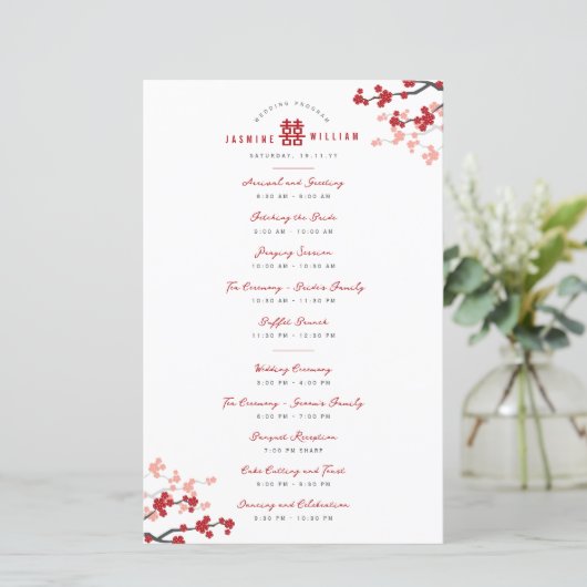Papier Cherry Blossoms Double Xi Chinese Wedding Programm (Debout devant)