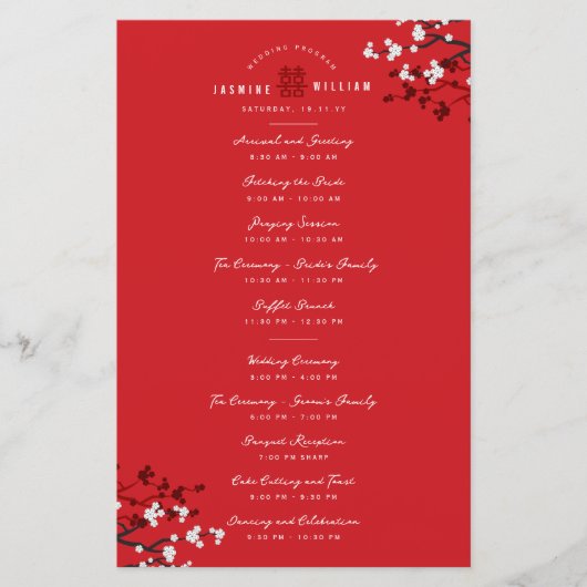 Papier Cherry Blossoms Double Xi Chinese Wedding Programm (Devant)