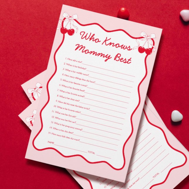 Papier Cherry On Top Baby shower Jeu Qui Connaît Maman (Créateur téléchargé)