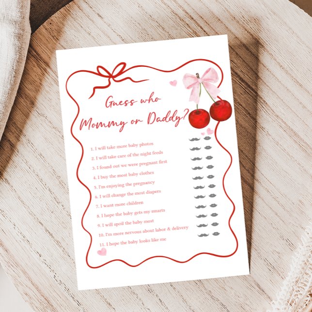Papier Cherry on Top Pink Bow Baby Shower Guess Who Game (Coquette Cherry on Top Baby Shower Game)