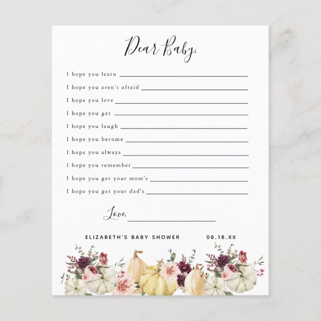 Papier Chers voeux de bébé | Jeu Baby shower (Devant)