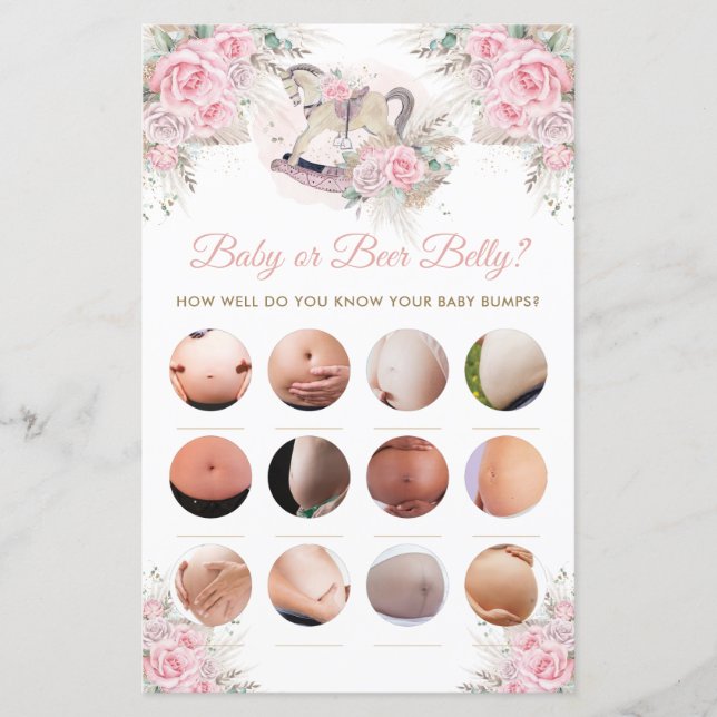 Papier Cheval Rocher Pampas rose Bébé ou Bière Belly Jeu (Devant)