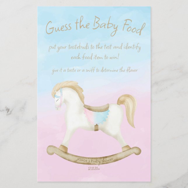 Papier Cheval Rocking Blue Rose Baby Guess Food Game (Dos)