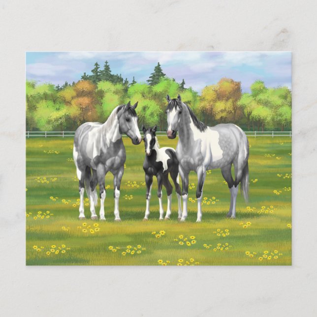 Papier Chevaux De Peinture Gris De Pâte De Poisson En Été (Devant)