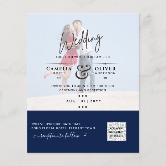 Papier Chic Blue Photo Wedding Inviter QR Code Enregistre (Devant)