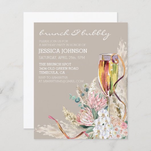 Papier Chic Boho Champagne Brunch Bubbly fête d'anniversa (Devant / Derrière)