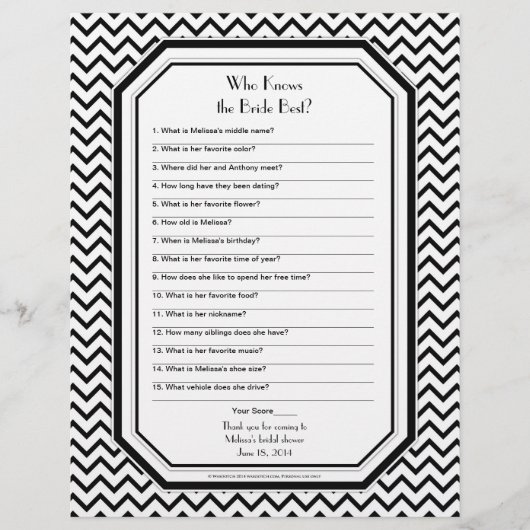 Papier Chic Chevron ZigZag Bride meilleur jeu de Fête des (Devant)