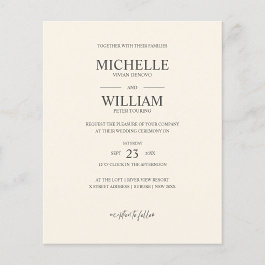 Papier Chic Classique Plaine Beige Élégant Mariage Budget (Devant)