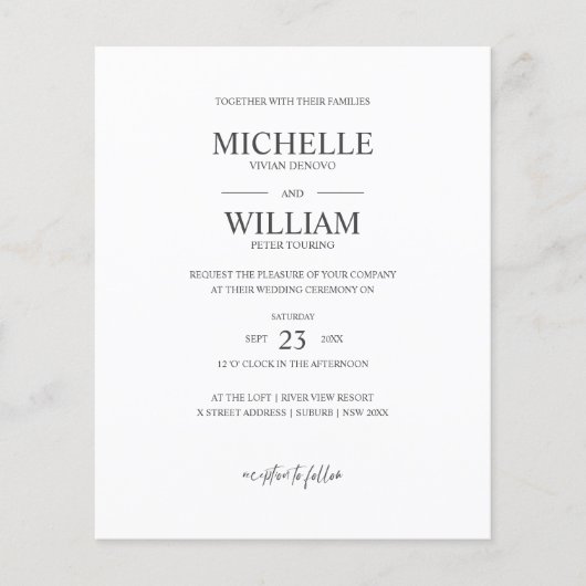 Papier Chic Classique Plaine Élégant Mariage Budget (Devant)