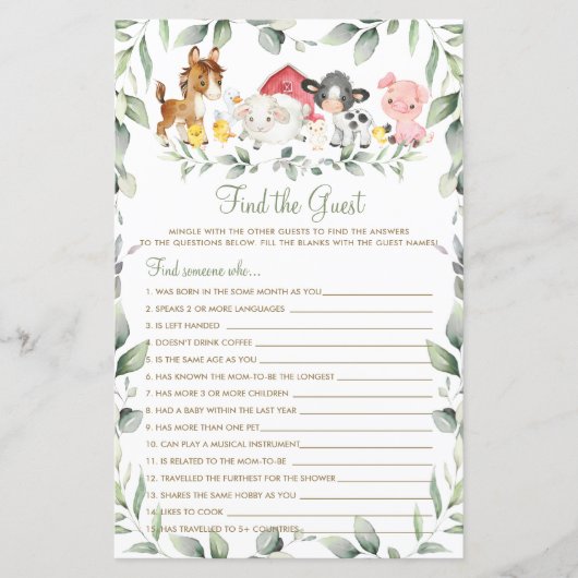 Papier Chic Farm Animaux verdure Trouvez le jeu invité (Devant)