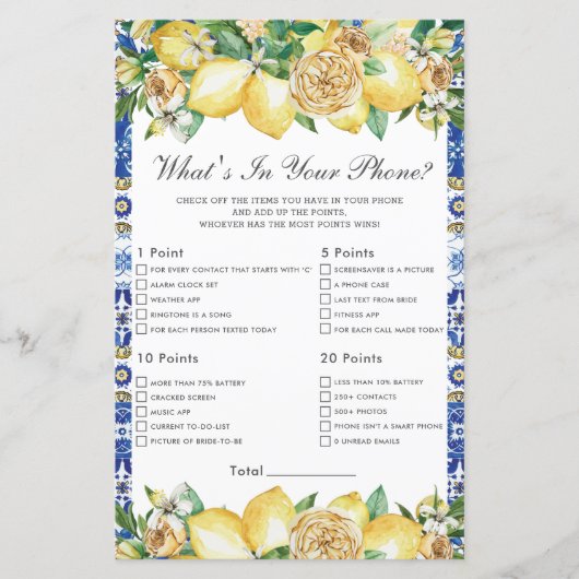 Papier Chic Lemon Floral Bridal What's In Your Phone Game (Devant)